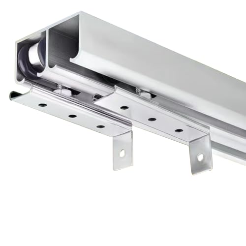 QSPNVFB Doble Riel De Puerta De Armario, Kit De Riel Para Puerta De Granero Corredera Para Paneles De 18-24mm Aluminio Riel Guía Para Doble Canal Vitrinas(Silver,100cm(39'))