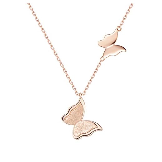 FANCIME Mother's Day Gift 14K Solid Rose Gold Double Cute Butterfly Pendant Necklace Fine Jewelry Anniversary Birthday Christmas Gifts for Women Girls, 16 + 2" Extender