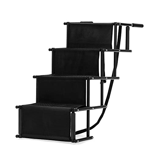 KZPFER Foldable Metal Dog Steps for Large Dogs, 4-Level Non-Slip Pet Stair Ramp for Cars and SUV, High Beds, Trucks, Black