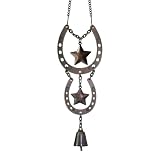 JUNADJUL 15-inch Height Horseshoe Wall Decor Hanging, Western Horse Decoration with Metal Stars and Witch Bell, Indoor Outdoor Lucky Horseshoes Decor Hanging Ornaments (Copper)