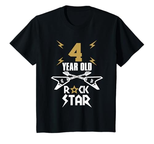 Niños Camiseta Rockstar de 4 años - Camiseta de guitarra de cumpleaños para niños y niñas Camiseta