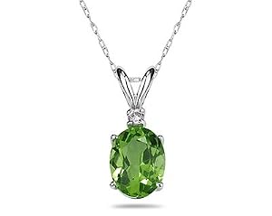 SZUL 11 x 9 mm Oval Peridot Und Diamant-Ohrstecker Anhänger in 14 K Weiß Gold SZUL 11 x 9 mm Oval Peridot Und Diamant-Ohrstecker Anhänger in 14 K Weiß Gold