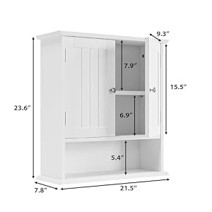 Bathroom Wall Cabinet Bathroom Cabinet Wall Mount with 2 Doors and Open Shelf Over The Toilet Wall Storage Cabinet Bathroom Medicine Cabinet