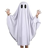 ClearLover Toddler Boys Girls Halloween Fancy Party Cosplay Costume Robe Kids Hooded White Ghost Cloak, 5-6 Years