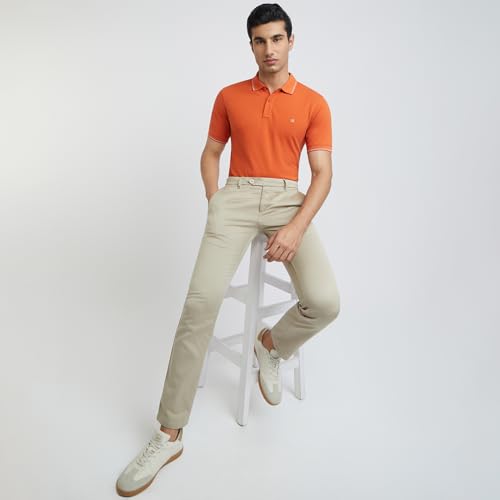 Image of Raymond Men's Modern Fit Solid Pattern Pure Cotton Polo Neck Half Sleeve Casual T-Shirt