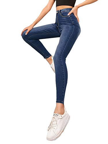 SweatyRocks Women's Casual Button High Rise Skinny Denim Jeans4