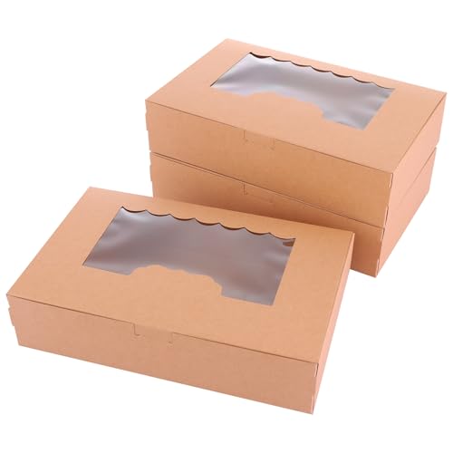 ASelected 20 Pcs Kraft Cookie Boxes with Window, 21x13x5cm Brown Empty Sweet Boxes, 8Inch Bakery Boxes Gift Packing Boxes for Muffins Pastry Cupcake Candy Pie Cookies Desserts