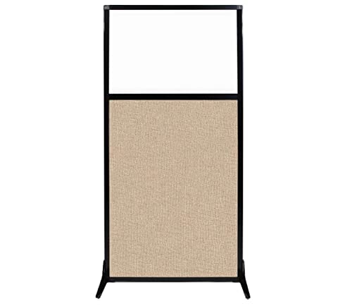 Versare Workstation Partition | Portable Wall Divider | Modern Office Cubicle | Free Standing Privacy Screen | Flexible Work Space | 33" X 70" W/Window, Beige Fabric Panels #TOP7