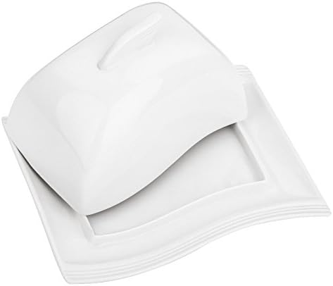 MALACASA, Series Flora, 6.75" Ivory White Butter Dish Porcelain Butter Container with Lid(17 * 14 * 10)