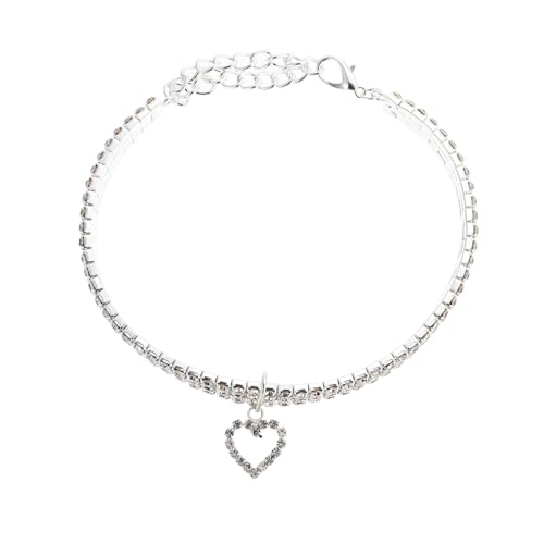 Garneck Pet Dog Puppy Necktie Safe Rhinestone Collar Heart Shape Pendant Cat Necklace Multi- Decor