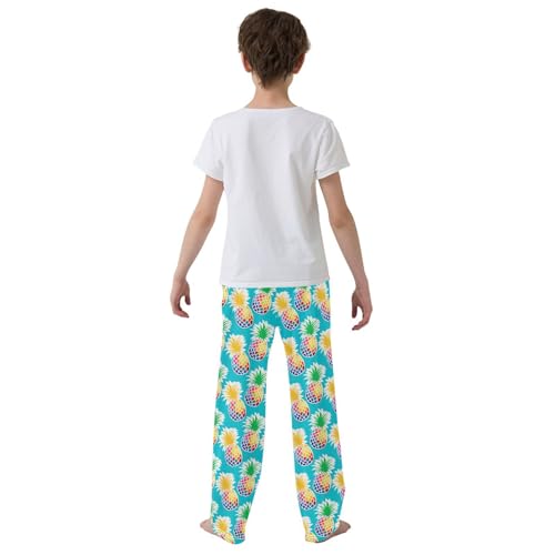 Pineapple Mermaid Scale Print Boys Long Pants Soft Trousers Elastic Waist Kids Lounge Bottoms with Pockets S-XL3