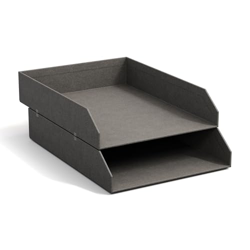 BIGSO Hakan 2er-Set Briefablage A4 – Aufbewahrungsbox stapelbar mit Griff – Schreibtischablage für Briefe, Dokumente & Unterlagen – Ordnungssystem aus Faserplatte mit Papier – grau