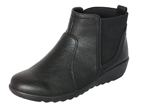 Cushion Walk EEE Bottines Chelsea à coupe large, bottines à enfiler à double soufflet et petit talon compensé, Noir , 40 EU