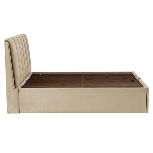 Image of Wakefit Bed | Queen (78 X 60) Solid Wood Bed, Upholstered, Hydraulic, 3 Year Warranty - Antho - Velvet Tuscan Tan