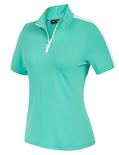 Women Golf Shirt Quick Dry Quarter Zip Pullover Short Sleeve Polo Shirts Sun Protection Athletic Tops Blue M