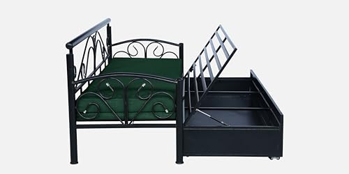 Image of 3 Seater Metal Sofa Cum Bed with Hydraulic Storage | Sofa Set for Living Room, Bedroom, Guest Room| Queen Size Convertible Sofa Bed | Comfortable Seating Sofa Peacock & Black