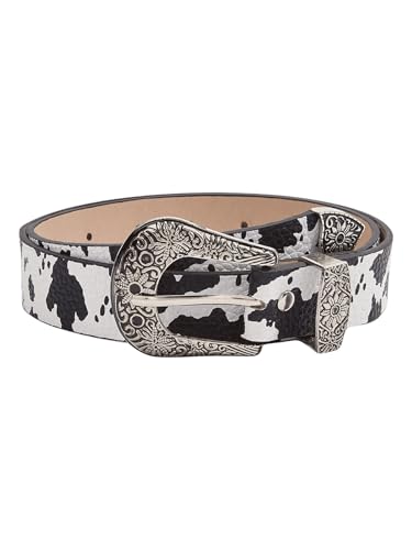 Women's Cow Print Buckle Belt Western Leather Belt Cowgirl Waist Belts