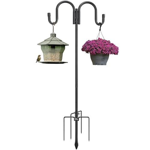 LAIDER HEROS Crochet de Berger de Jardin, 170cm Double Crochet de Jardin Robuste avec 5Broches Base Support d'Extérieur pour Mangeoires à Oiseaux pour...