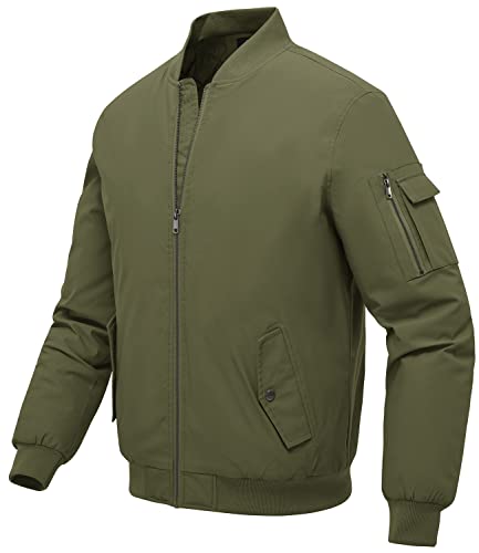 donhobo Men's Winter Flight Jackets,Mens Baseball Bomber Jacket Winter Windproof Warm Coats with Zipper Pockets Green L