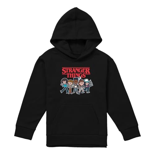 Stranger Things Cartoon Group Youth Kids Boy Girls Pull-Over Hoodie, Negro, 12–13 A