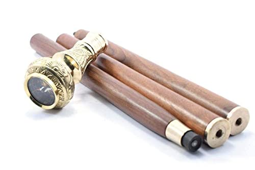 Canne en bois boussole laiton marron 91,4 cm : cadeau idéal pour collectionneur