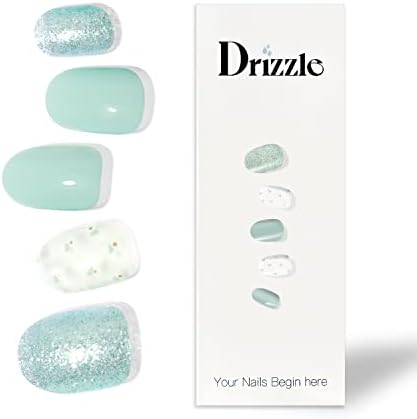 Drizzle Semi Cured Gel Nail Strips, Real Nail Polish Art Stickers (UV/LED Light Required), Glossy, Glitter, Solid Color, Adhesive Full Nail Wraps Long Lasting Waterproof, Nail Strips Decal for Women (Day Dream)