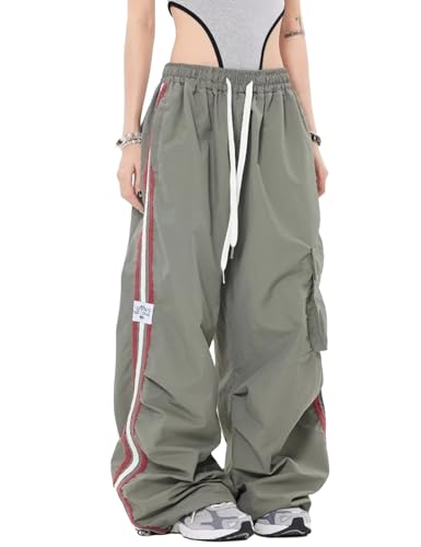 FCOOLYEET Calça feminina Y2k Track Y2k roupa de moletom folgada calça jogger gótica paraquedas para