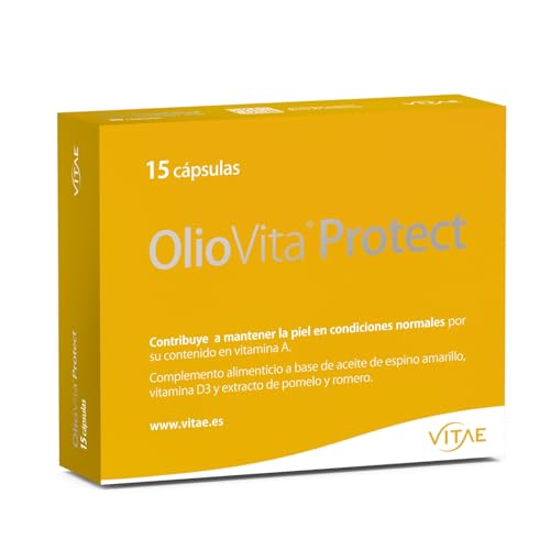 Vitae OlioVita Protect 15 cápsulas | Fotoprotector oral con aceite de espino amarillo, extracto de pomelo y romero, y vitamina D | Cuida y protege la piel | Hidratante y Antioxidante | Alergia Solar