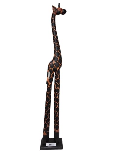 Estatua Africana de Jirafa Tall 5' de Madera Tallada a Mano miniatura 2