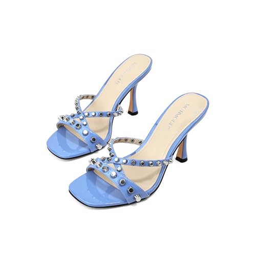 Image of Womens Heels Square Toe Heeled Sandals for Women Low Kitten Heels Sandals Open Toe Slip on Mule for Party Wedding Dress Shoes