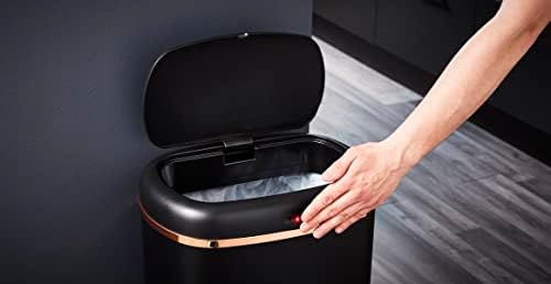Tower Cavaletto Square 58L Sensor Bin in Black with Stylish Rose Gold Accents around the lid. Kitchen / Household Bin with Automatic Lid, T838010BLK