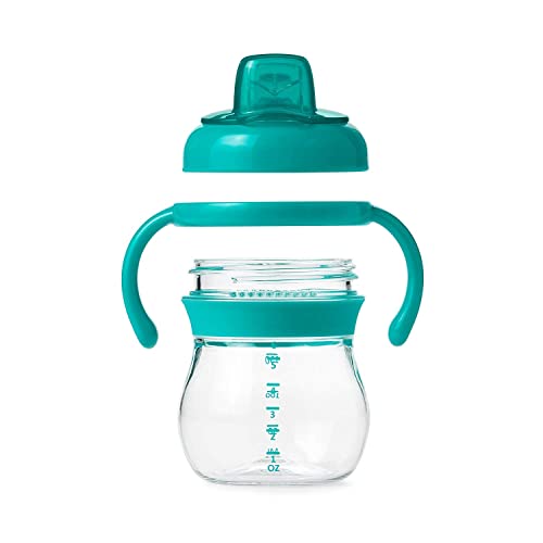 Image of OXO Tot Transitions Soft Spout Sippy Cup with Removable Handles, Teal, 6 Ounce (2 Pack)