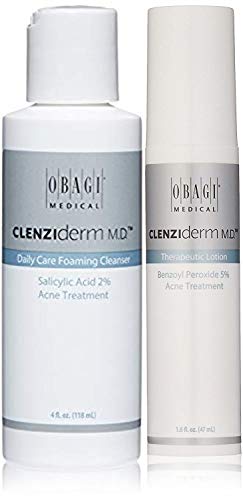 Obagi CLENZIderm M.D. Daily Care Foaming Cleanser Salicylic Acid 2% Acne Treatment And Obagi CLENZIderm M.D. Therapeutic Lotion Benzoyl Peroxide 5% Acne Treatment.