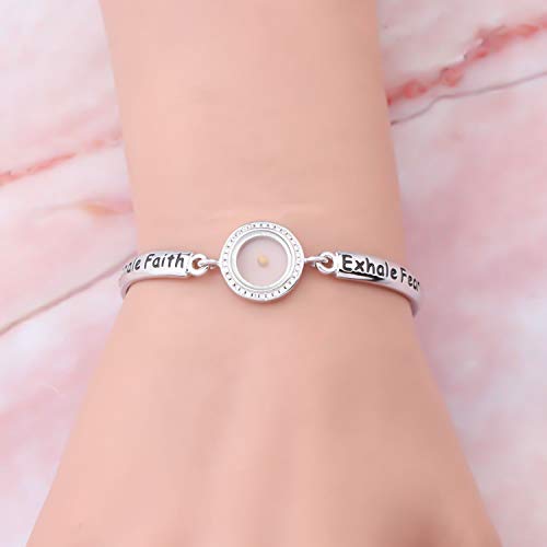 Image of HOLLP Faith Jewelry Religious Bracelet Inhale Faith Exhale Fear Mustard Seed Bracelet Christian Gift (Bracelet -S)