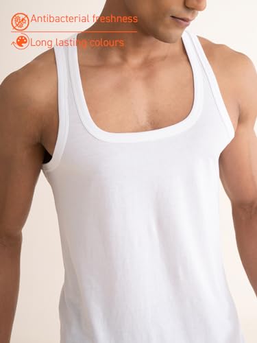 Image of DAMENSCH Neo-Cotton, Anti-Bacterial, Square Neck, Shape Retaining Vest, 100% Cotton Banyan for Men, Buttery Soft Inner Baniyan