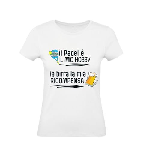 M-Italy T-Shirt Donna - Birra Padel - Maglietta Super vestibilità Top qualità (IT, Testo, XL, Regular, Regular, Giallo)