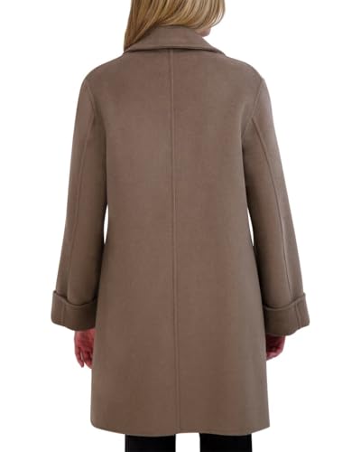 Image of TAHARI Womens Relaxed Double-faced Soft Wool Topper Coat With Front Buttons, Roll Cuffs & Pick Stitch Detail