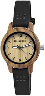 Holzwerk Germany Handgefertigte Kleine Öko Damen-Uhr Öko Natur Holz-Uhr Leder Armband-Uhr Analog Klassisch Quarz-Uhr in Schwarz Braun