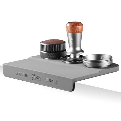 Bincoo L-Shaped Coffee Tamping Mat with 3 Tamper Slots – Non-Slip Silicone Espresso Accessories for 54/58mm Portafilter (Grey)