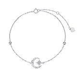 14k White Gold Diamond Moon and North Star Anklets for Women Anniversary Jewelry Ankle Bracelet for...