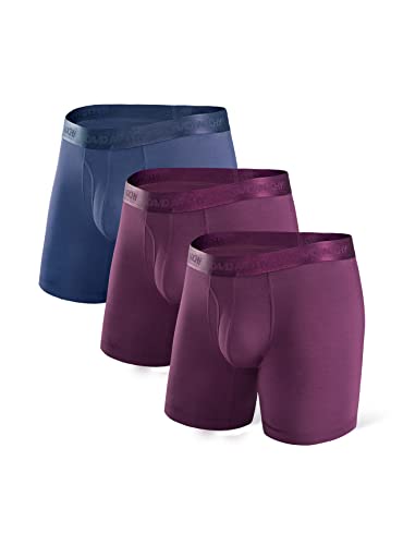 DAVID ARCHY Men's Underwear Soft Micro Modal Boxer Briefs with Fly Boxer Shorts 3 Pack (M, Navy Blue/Wine)