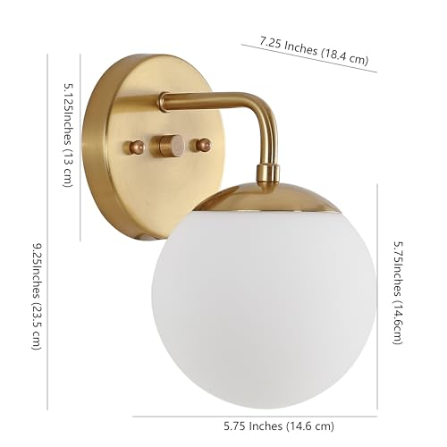 JONATHAN Y 5.75" Gold Painting Modern Globe Wall Sconce Vanity Light for Bathroom, White Frosted Glass Shade, Midcentury Parisian Bistro Wall Lamp, LED Bulb Included JYL3534A by JONATHAN Y - Used condition - Image 4