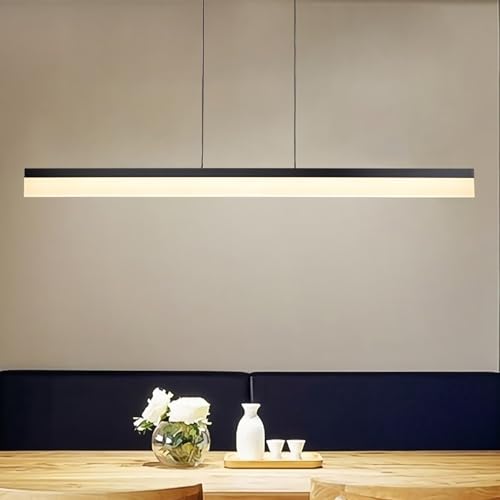 Tubicen 47.2" Linear LED Pendant Light, 30W Dimmable Kitchen Island Lights, Height-Adjustable, Modern Black Dining Room Light