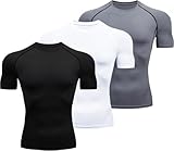 DJJAXC 3PCS Fitness Sports Shirt Absorben la Humedad, Playeras Deportivas Hombre Cómodo y Transpirable, Hombres Manga...