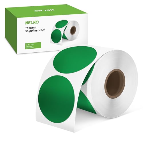 Nelko Genuine 2 Inch Green Circle Thermal Stickers Labels, Compatible with Nelko PL70E Label Printer, Self-Adhesive for Small Businesses, DIY Logo Design, Customized Stickers, QR Code 750 La