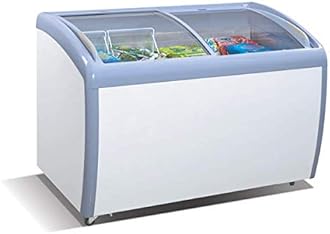 Tiger Chef Commercial Angle Curved Top Chest Freezer Glass Top, Deep Ice Cream Freezer with 2 Wire Baskets, Adjustable Thermostat, Locking Coasters, 9 Cubic Feet, White