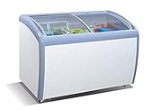 Tiger Chef Commercial Angle Curved Top Chest Freezer Glass Top, Deep Ice Cream Freezer with 2 Wire Baskets, Adjustable Thermostat, Locking Coasters, 9 Cubic Feet, White