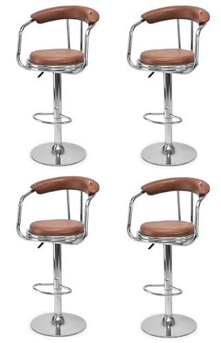Image of GOYALSON Classic Height Adjustable and Revolving Bar Stool Kitchen Chair (4, Brown)