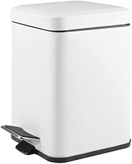 mDesign Square Household Rubbish Bin  6 Litre Metal Waste Bin with Pedal, Lid and Plastic Bucket Insert  Pedal Waste Basket for Bathroom, Kitchen and Office  White