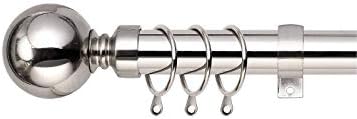 Home Harmony® Caprice Diamante 16-19mm Telescopic Extendable Metal Curtain Pole Set, Brushed Silver Black White (Plain Silver, 120-210 cms)
